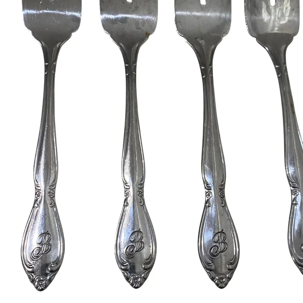 Vintage Monogram B Stainless Steel‎ Taiwan 5 Pieces Salad Forks Sugar Spoon